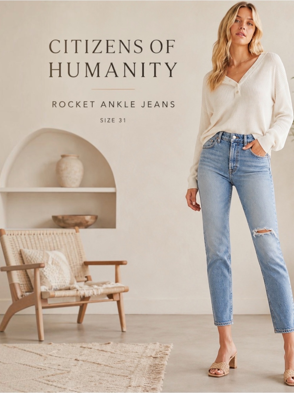 Citizens of Humanity Rocket Ankle High Rise Distressed Jeans Size 31